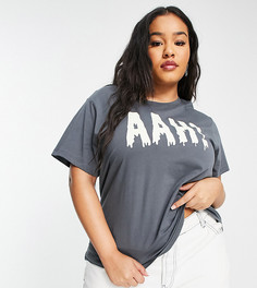 Темно-серая футболка с принтом "Ahhh" ASOS DESIGN Curve Halloween-Серый