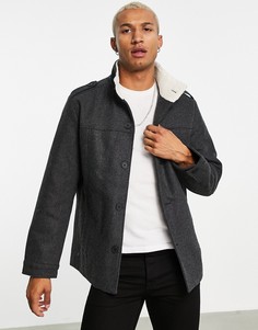 Серая шерстяная куртка с воротником с подкладкой из искусственного меха Jack & Jones Originals-Серый