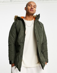 Парка цвета хаки с подкладкой из искусственного меха на капюшоне Jack & Jones Originals-Зеленый цвет