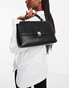 Черная сумка-портфель через плечо с золотой планкой ASOS DESIGN-Черный цвет