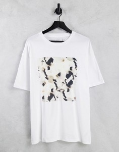 Белая oversized-футболка с принтом на груди в квадрате Topman-Белый