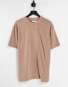 Бежевая трикотажная футболка в стиле oversized Topman-Коричневый цвет