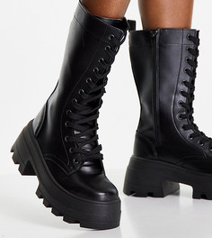 Черные ботинки на шнуровке для широкой стопы ASOS DESIGN Aurora-Черный цвет