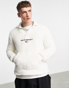 Светлый свитшот из ворсистого искусственного меха из капсульной коллекции Polo Ralph Lauren Sport-Белый