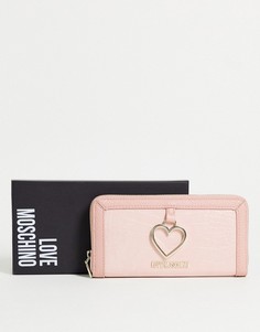 Светло-розовый кожаный бумажник с эффектом кожи крокодила Love Moschino-Розовый цвет