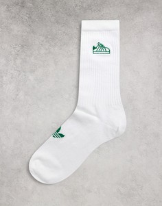 Белые носки стандартной длины с вышивкой кроссовки Stan Smith adidas Originals-Белый