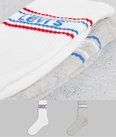 Набор из 2 пар носков белого и серого цветов в рубчик с логотипом Levis-Белый Levis®