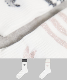 Набор из 2 пар белых носков стандартной длины с блестящей отделкой adidas Originals-Белый