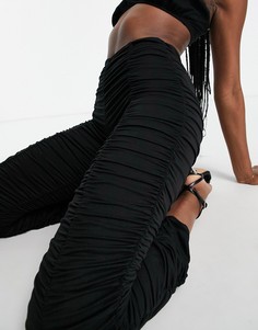 Черные присборенные брюки с завышенной талией Night Addict-Черный цвет