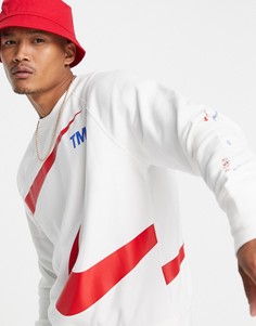 Бело-красный флисовый свитшот с логотипом-галочкой Nike-Белый