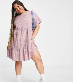 Розовое платье мини с присборенной юбкой и цветочным принтом Pieces Curve-Multi