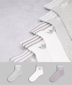 Набор из 3 пар серых носков до щиколотки с фирменным трилистником adidas Originals adicolor-Серый