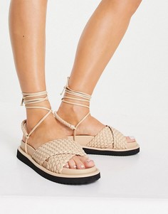 Бежевые плетеные сандалии с ремешками River Island-Светло-бежевый