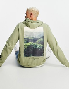 Пыльно-зеленый oversized-худи с фотопринтом на спине Sixth June-Зеленый цвет