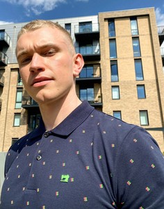 Классическая футболка-поло из ткани пике со сплошным принтом Scotch & Soda-Темно-синий
