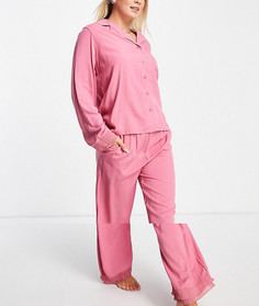 Розовый хлопковый пижамный комплект с отделкой рюшами Night-Розовый цвет