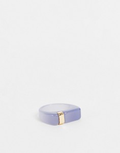 Объемное кольцо из полимера пудрового синего цвета с золотистой деталью DesignB London-Голубой