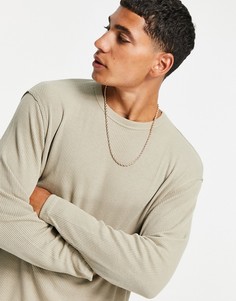 Бежевый oversized-джемпер в рубчик с круглым вырезом Bershka-Светло-бежевый цвет