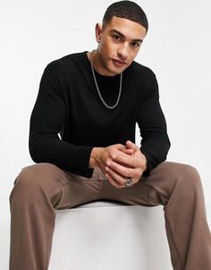 Черный oversized-джемпер в рубчик с круглым вырезом Bershka-Черный цвет