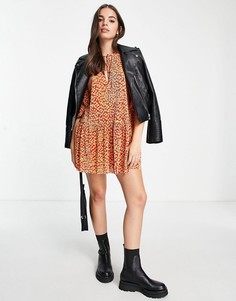 Свободное платье мини красного цвета со складками и цветочным принтом ASOS DESIGN-Красный