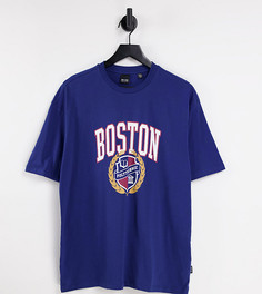 Oversized-футболка темно-синего цвета с принтом "Boston" Only & Sons – Эксклюзивно для ASOS-Темно-синий