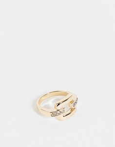 Золотистое кольцо с крупным звеном от цепочки со стразами Topshop-Золотистый