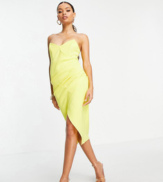 Желтое платье-бандо миди с запахом и сборками ASOS DESIGN Petite-Желтый