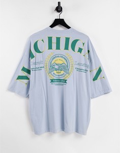 Голубая oversized-футболка с принтом "Michigan" на спине в университетском стиле ASOS DESIGN-Голубой