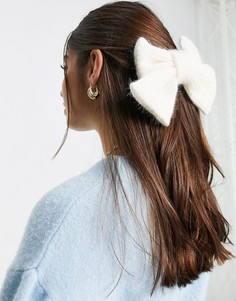 Белая трикотажная заколка для волос с бантиком My Accessories London-Белый