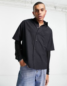 Черная oversized-рубашка с сетчатыми рукавами ASOS DESIGN-Черный цвет