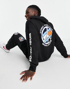 Черное свободное худи с принтами "Together World Peace" и символа мира на рукаве и спине Tommy Jeans-Черный цвет