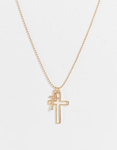 Золотистое ожерелье с подвесками в виде полого и обычного крестика DesignB-Золотистый