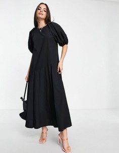 Черное свободное платье миди с юбкой годе ASOS DESIGN-Черный цвет