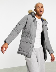 Серая парка с подкладкой из искусственного меха на капюшоне Jack & Jones Originals-Серый