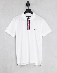 Белая футболка-поло классического кроя с разрезом и в полоску Tommy Hilfiger-Белый