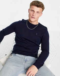 Темно-синий вязаный джемпер из мериносовой шерсти с маленьким логотипом Polo Ralph Lauren