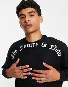 Черный флисовый oversized-свитшот с круглым вырезом и принтом надписи в готическом стиле ASOS Dark Future-Черный цвет