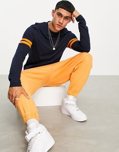 Темно-синий лонгслив из органического хлопка с полосками на рукавах ASOS DESIGN