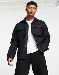Черная куртка из ткани с добавлением шерсти Jack & Jones Originals-Темно-синий