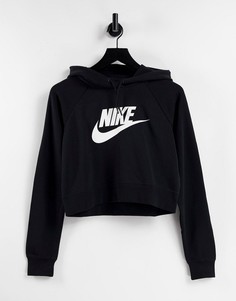 Укороченный черный худи с логотипом-галочкой Nike-Черный цвет