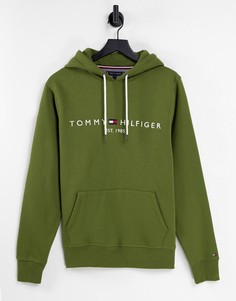 Худи темно-зеленого цвета с классическим логотипом Tommy Hilfiger-Зеленый цвет
