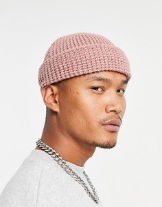 Розовая маленькая шапка-бини в рыбацком стиле из вафельного трикотажа ASOS DESIGN-Розовый цвет