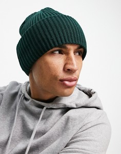 Темно-зеленая шапка бини в стиле oversized ASOS DESIGN-Зеленый цвет