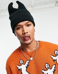 Черная шапка-бини для Хэллоуина с рожками ASOS DESIGN-Черный цвет