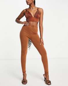 Леггинсы с завышенной талией выбеленного коричневого цвета ASOS DESIGN-Зеленый цвет