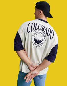 Oversized-футболка в стиле колор блок цвета экрю и темно-синего цвета с принтом "Colorado" ASOS DESIGN-Разноцветный
