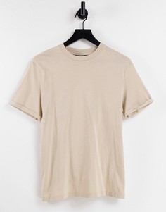 Бежевая футболка из органического материала с отворотами на рукавах ASOS DESIGN-Светло-бежевый цвет