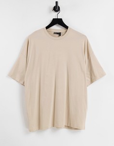 Бежевая oversized-футболка из органического хлопка с круглым вырезом ASOS DESIGN-Светло-бежевый цвет