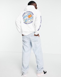 Черное свободное худи с принтами "Together World Peace" и символа мира на рукаве и спине Tommy Jeans-Белый