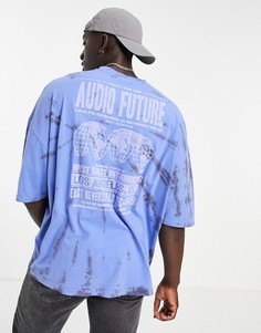 Oversized-футболка с принтом тай-дай и графическими рисунками на спине и груди ASOS DESIGN-Голубой